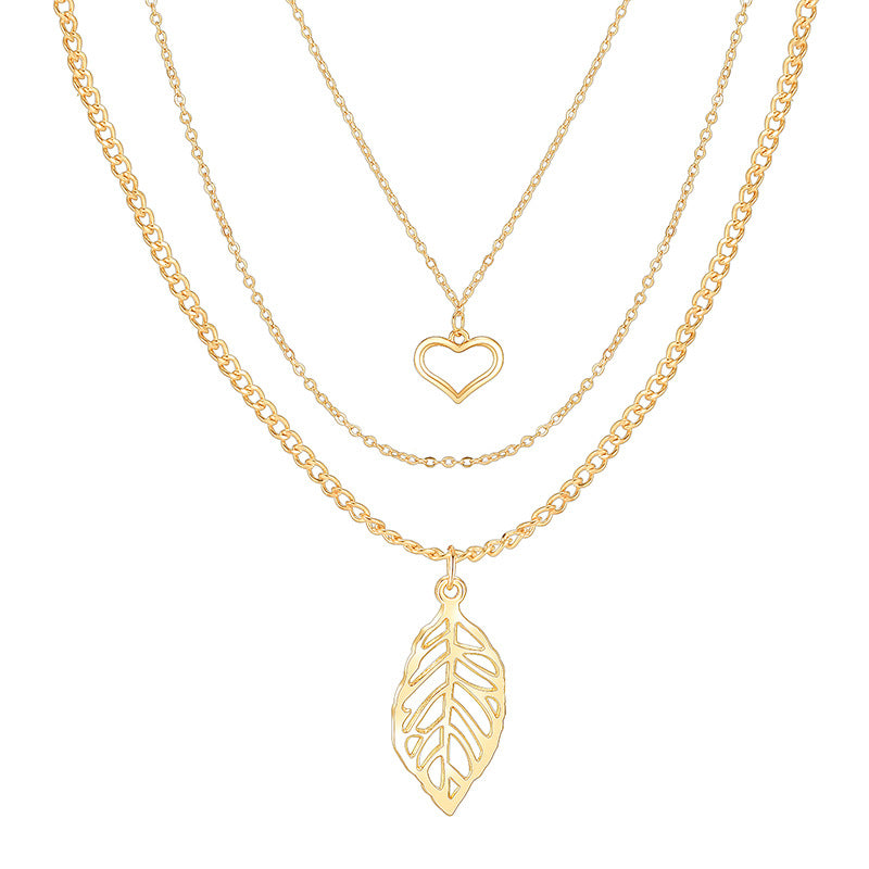 3-Piece Set of Layered Leaf Necklaces – Elegant Women's Jewelry in a Trendy Design