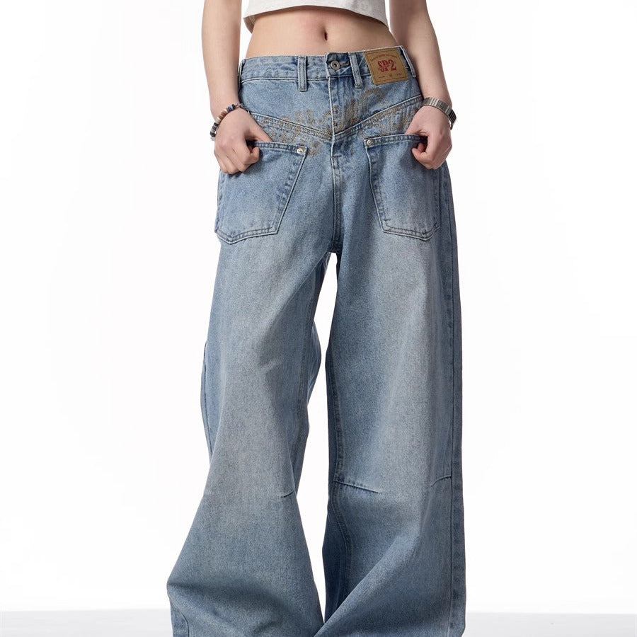 Damen Retro Jeans mit Reverse Design – Washed Denim Trendhose