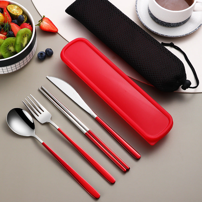 Edelstahl Besteckset Gold | Reise Camping Besteck mit Etui