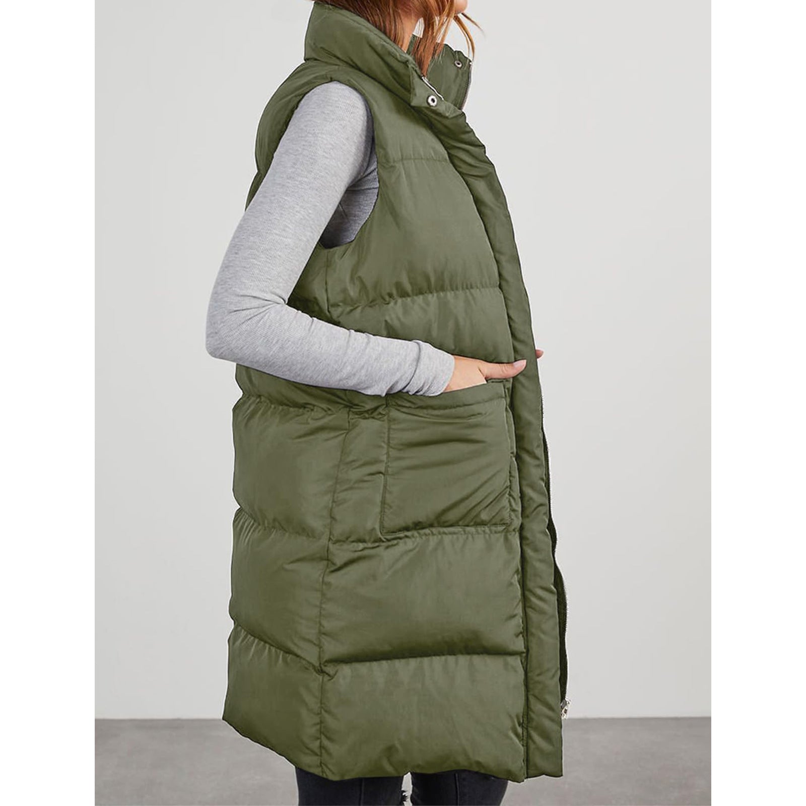 Damen Kapuzenweste Mid-Length – Polyester, Warm & Casual Stil