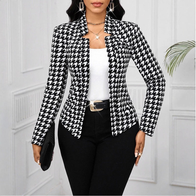 Damen Hahnentritt Blazer Mantel – Eleganter Herbst Winter Cardigan