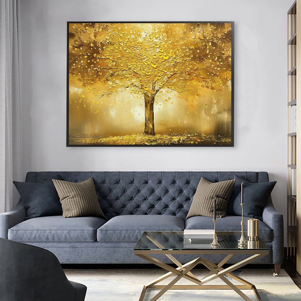 Goldener Geldbaum Ölbild | Luxus Wandkunst Wohnzimmer Deko