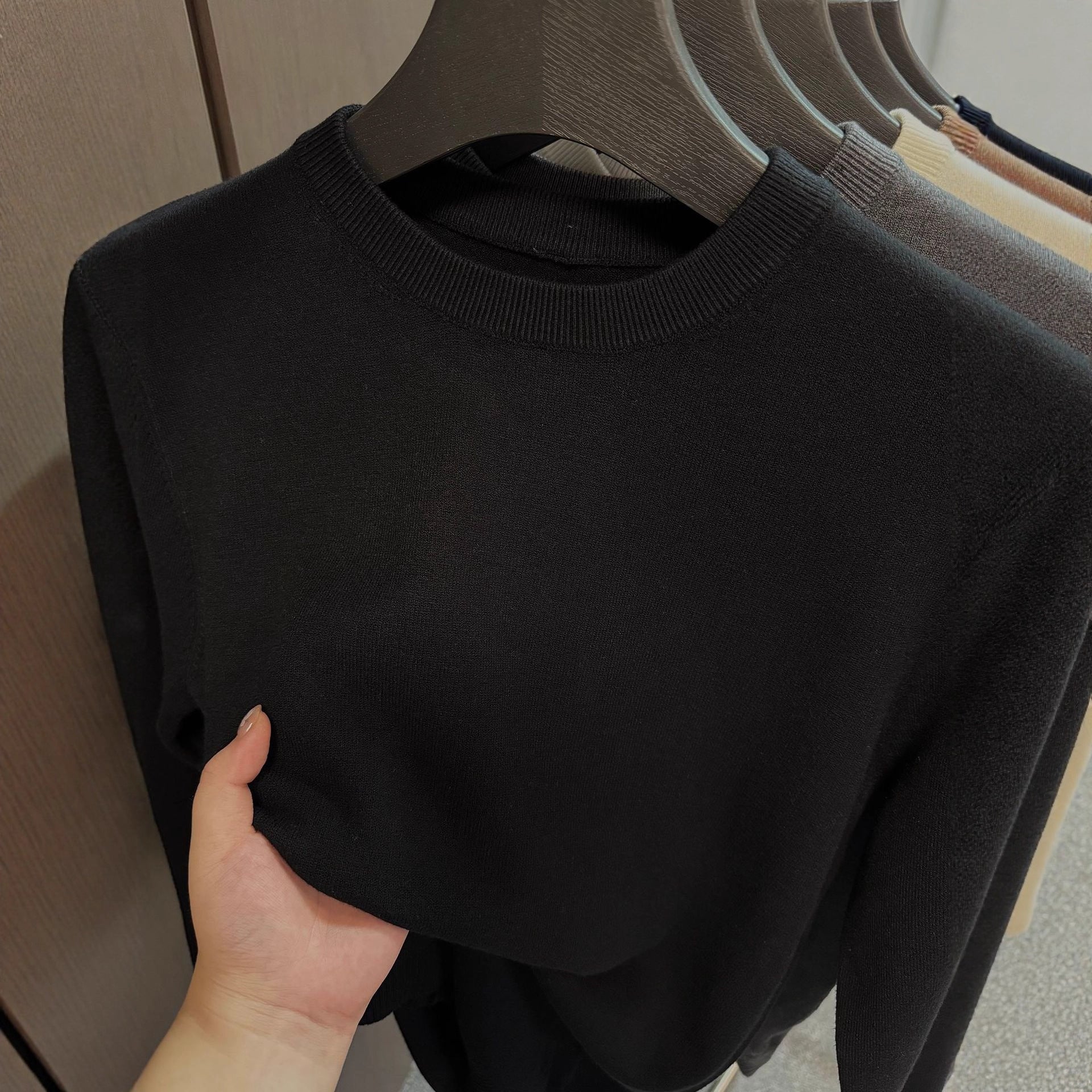Men's Knitted Crew Neck T-Shirt Plain – Casual Long-Sleeve Basic Pullover