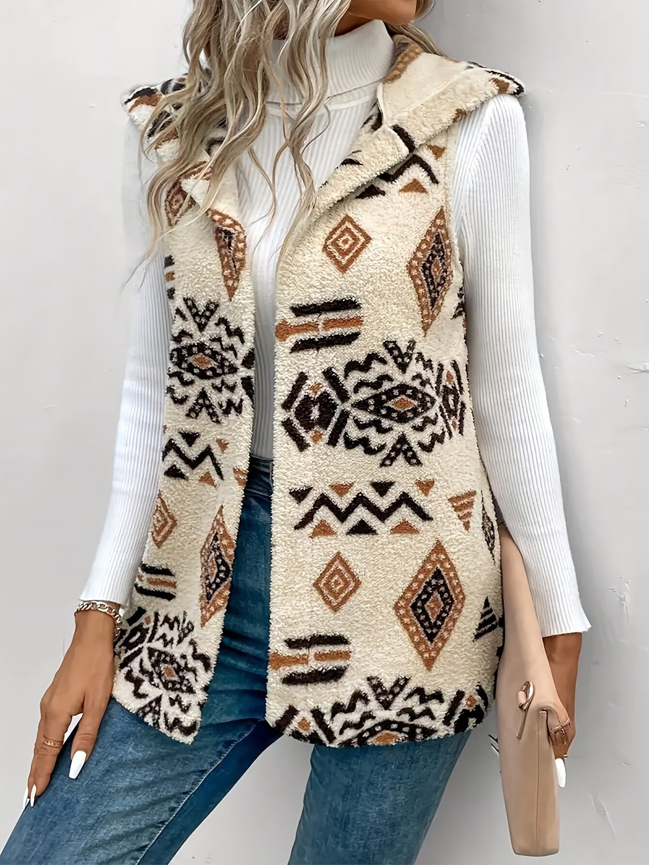 Damen Wende-Kapuzenweste mit Print – Beidseitig Tragbar & Stylisch