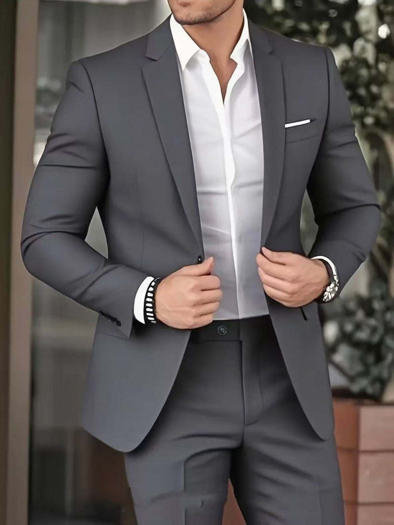 Men's Slim Fit Suit with Trousers – Elegant Formal Business Look
