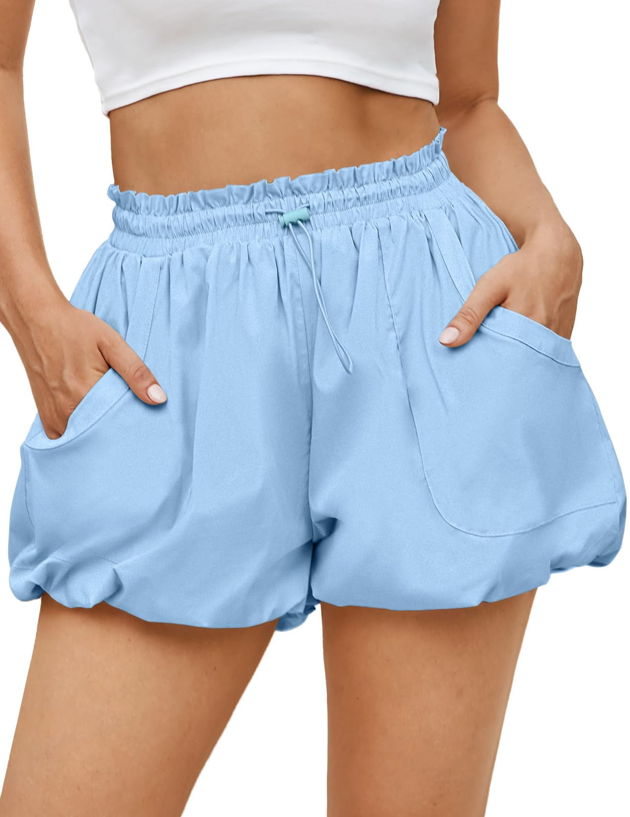 Women's Bubble Shorts High Waist | Summer Casual Shorts with Pockets