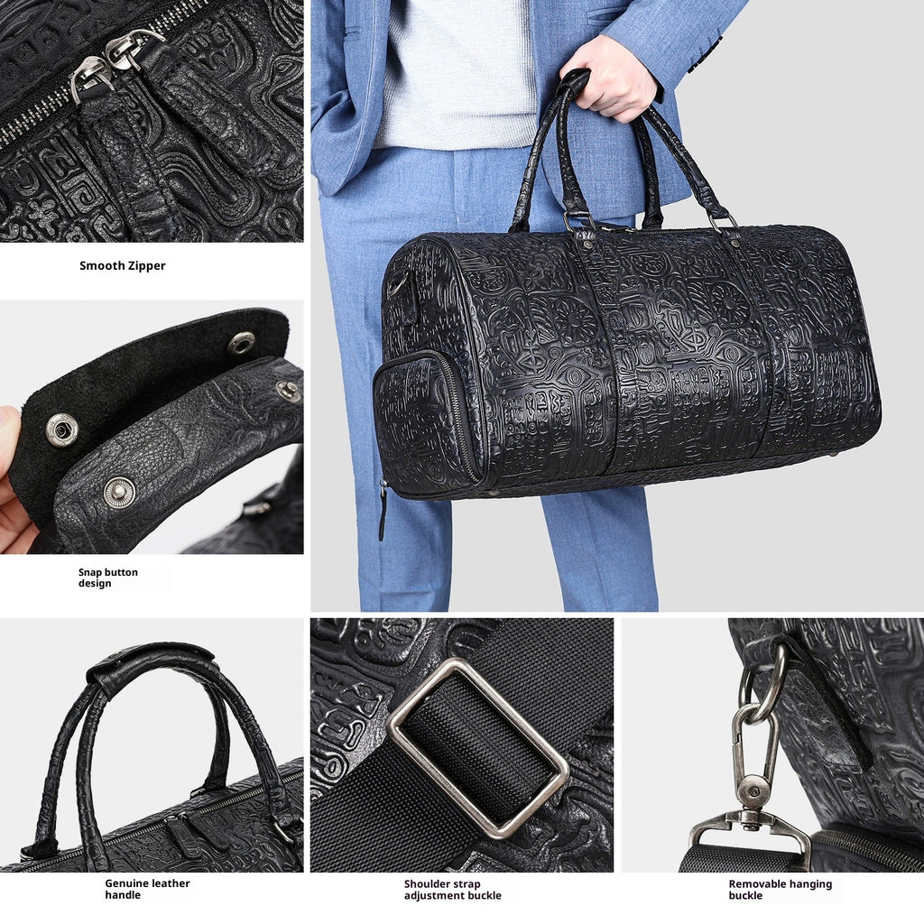 Men's Genuine Leather Retro Embossed Handbag – Elegant Vintage Shoulder Bag