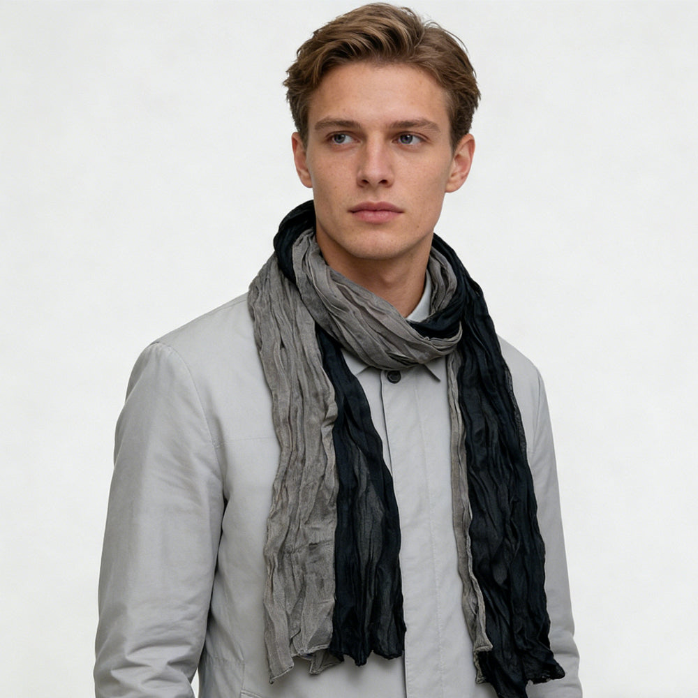 2pcs Textured Casual Scarf, Khaki Black Crinkle Scarf, for Vacation, Daily Life, Evening Party, Office Appropriate Subtlety for Women Men, for Casual Outfits