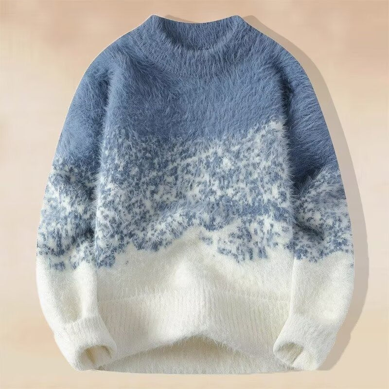 Herren Mink Fleece Pullover – Farbverlauf Strick Sweater Warm