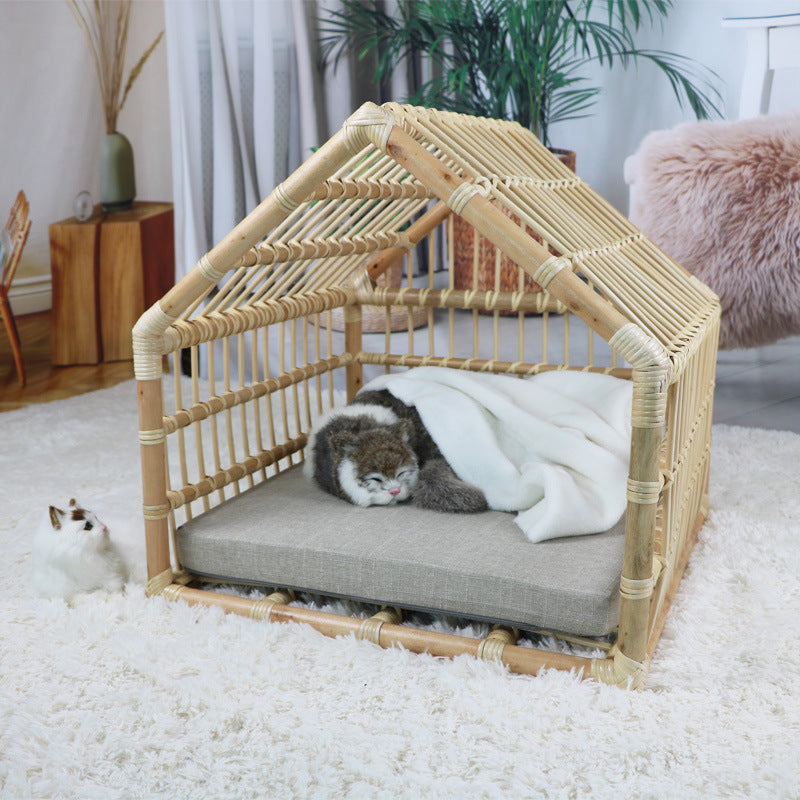 Rattan Cat Cave | Pet Bed Cat Dog Cozy Sturdy