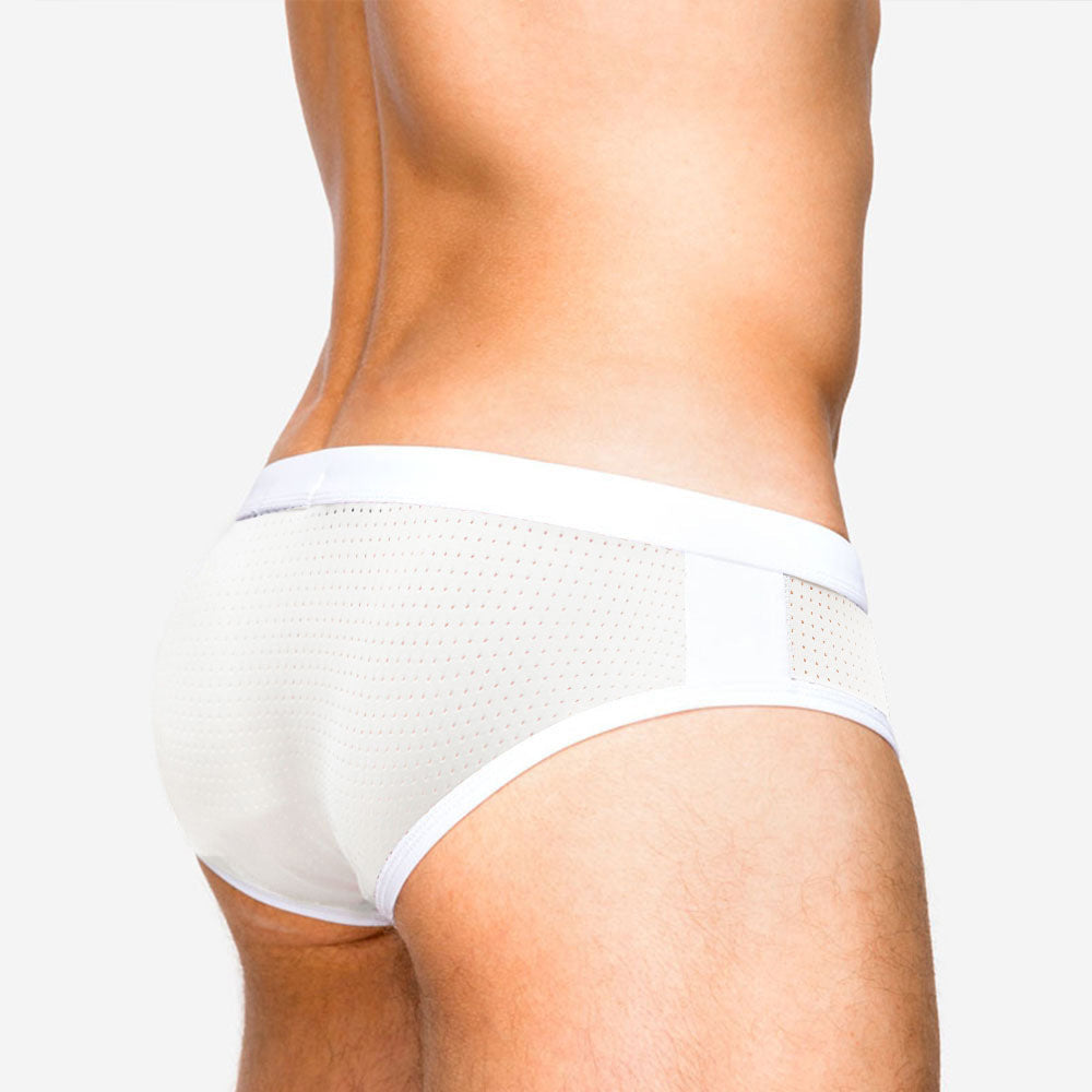 Men's Mesh Swim Brief White | Breathable Sexy Swim Trunks Sporty