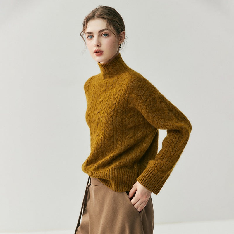 Elegant Cashmere Cable Knit Sweater – Women's Mock Neck Pullover