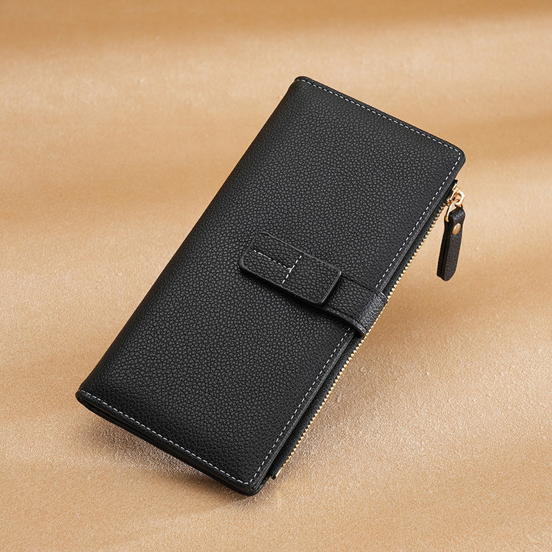 Women's long wallet with many card slots, zipper, elegant
