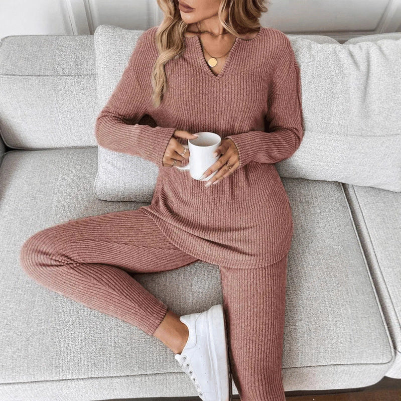 Women's V-Neck Loungewear Set – Stylish Casual Two-Piece
