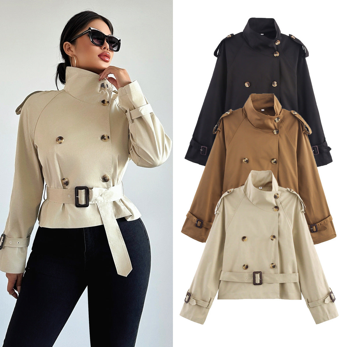 Short Women's Trench Coat with Belt – Elegant & Timeless Modern