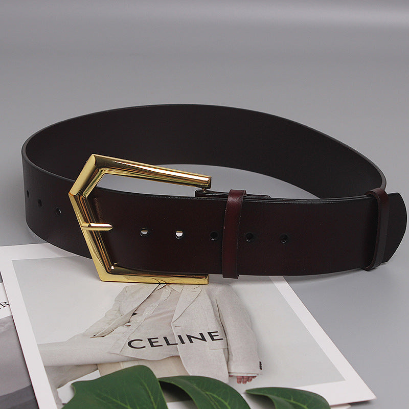 Women's Wide Belt Cowhide Elegant | Large Buckle Luxury Style