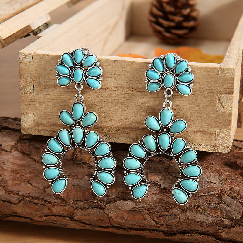 Retro Geometric Turquoise Earrings - Elegant Boho Style Dangle Earrings