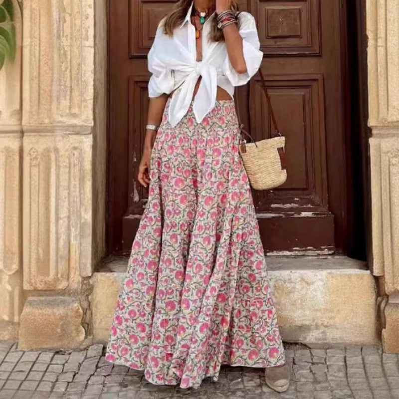 Kreativer Maxirock mit Print – Lockerer Damen Swing Rock im Boho Stil