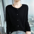 Short Knitted Sweater with Buttons – Loose Women's Cropped Pullover