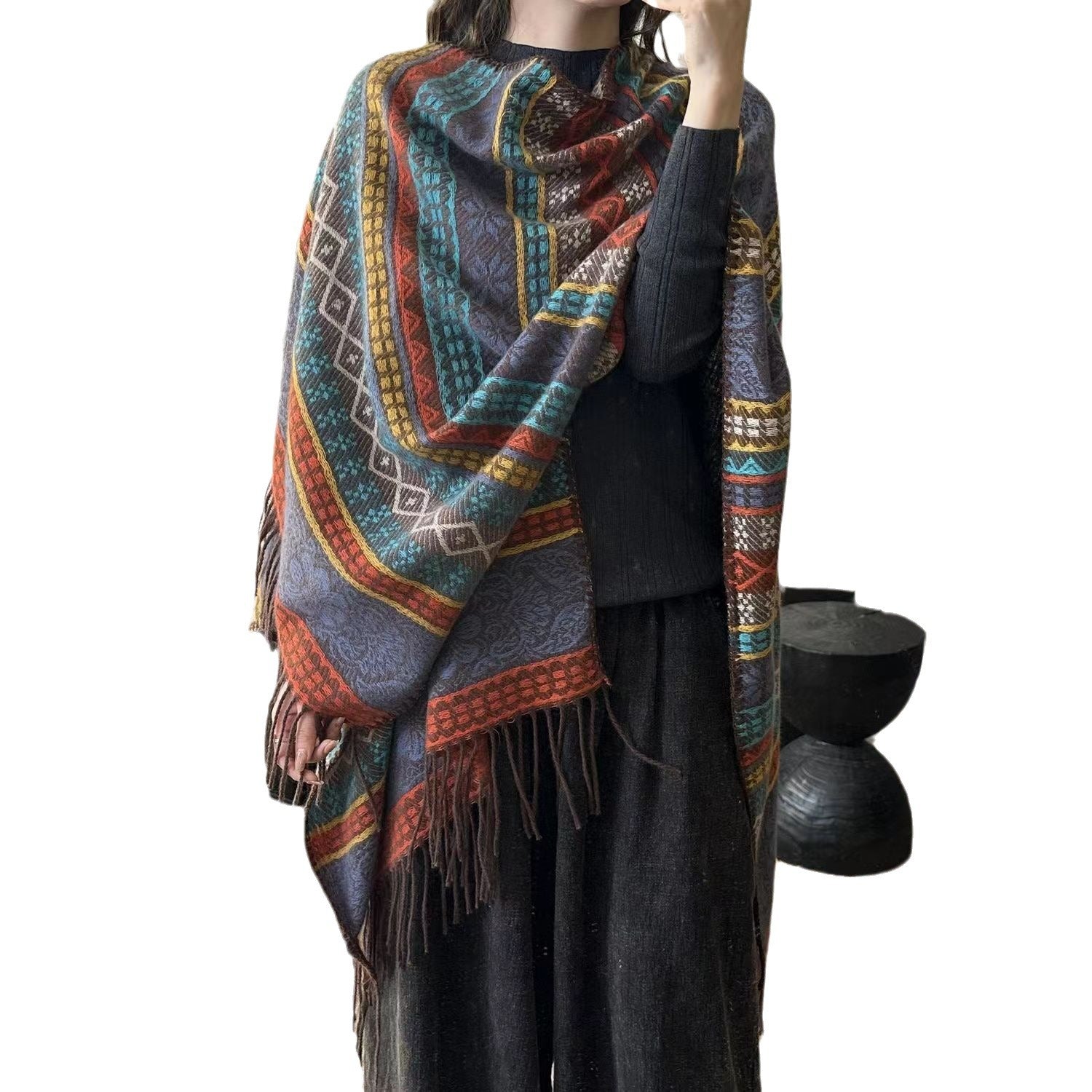 Women's Ethnic Poncho Scarf Cape Printed Warm Stylish