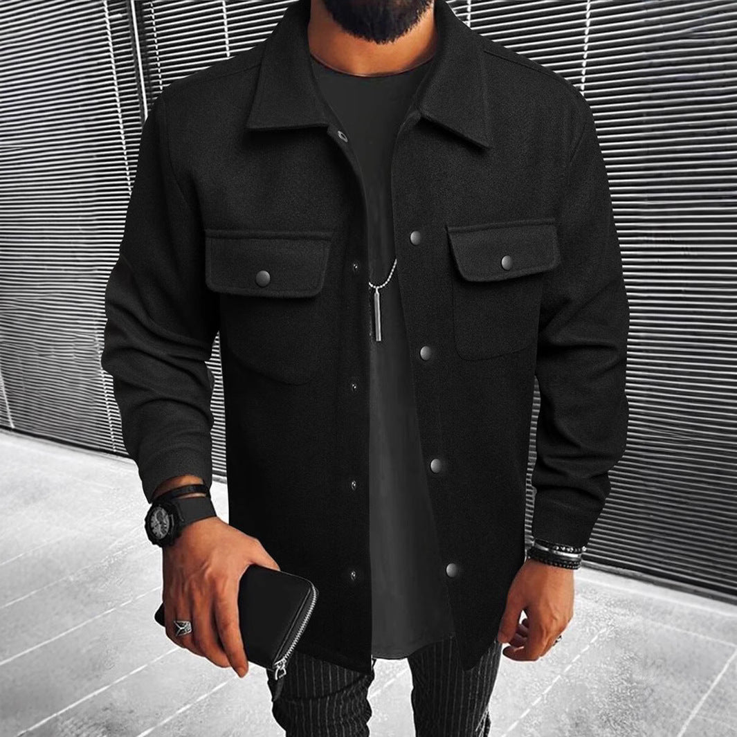 Men's Coat with Button Placket – Elegant Overcoat with Pockets