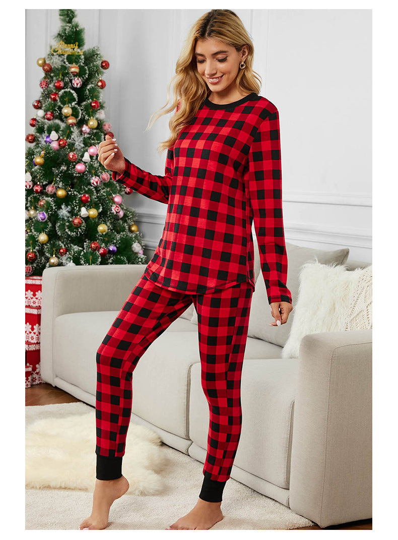 Women's Checked Pyjama Set – Long Sleeve Top & Trousers Homewear
