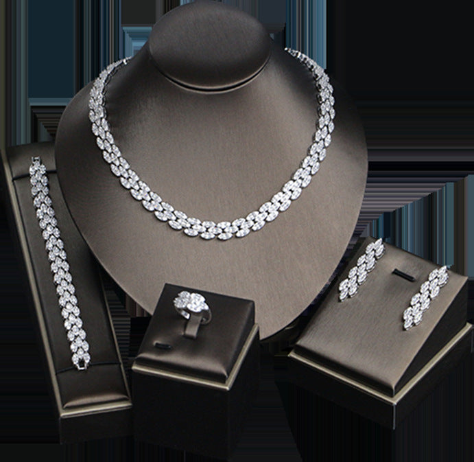 Luxurious Bridal Jewelry Set with Zircon – 4-Piece for Wedding & Evening Gown