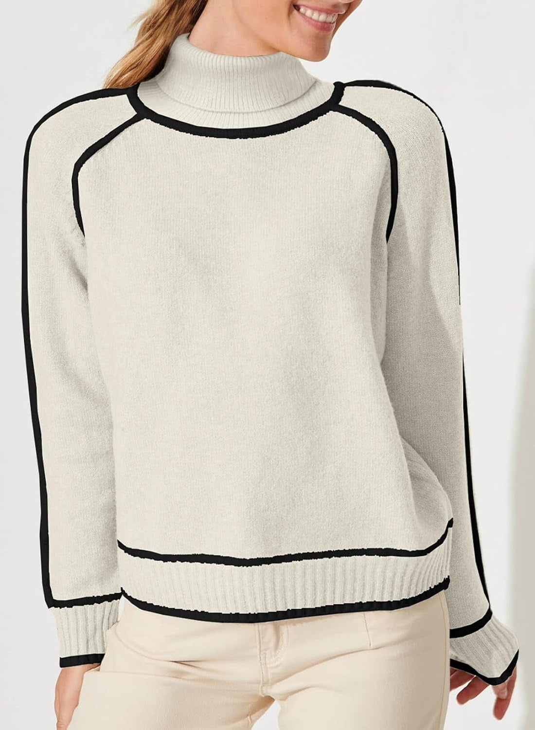 Damen Rollkragenpullover | Eleganter Colorblock Stricklook
