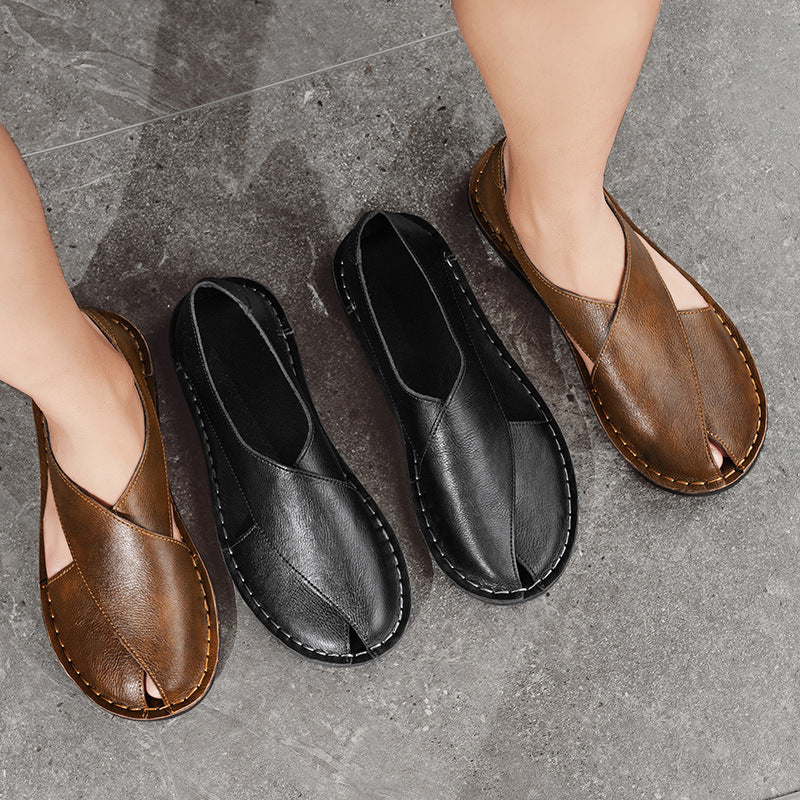 Men's Genuine Leather Slippers Breathable Beach Comfort Sandals