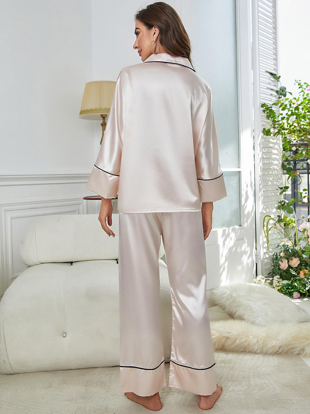 Women's Long Sleeve Pajama Set - Button-Up Shirt & Pants Sleepwear