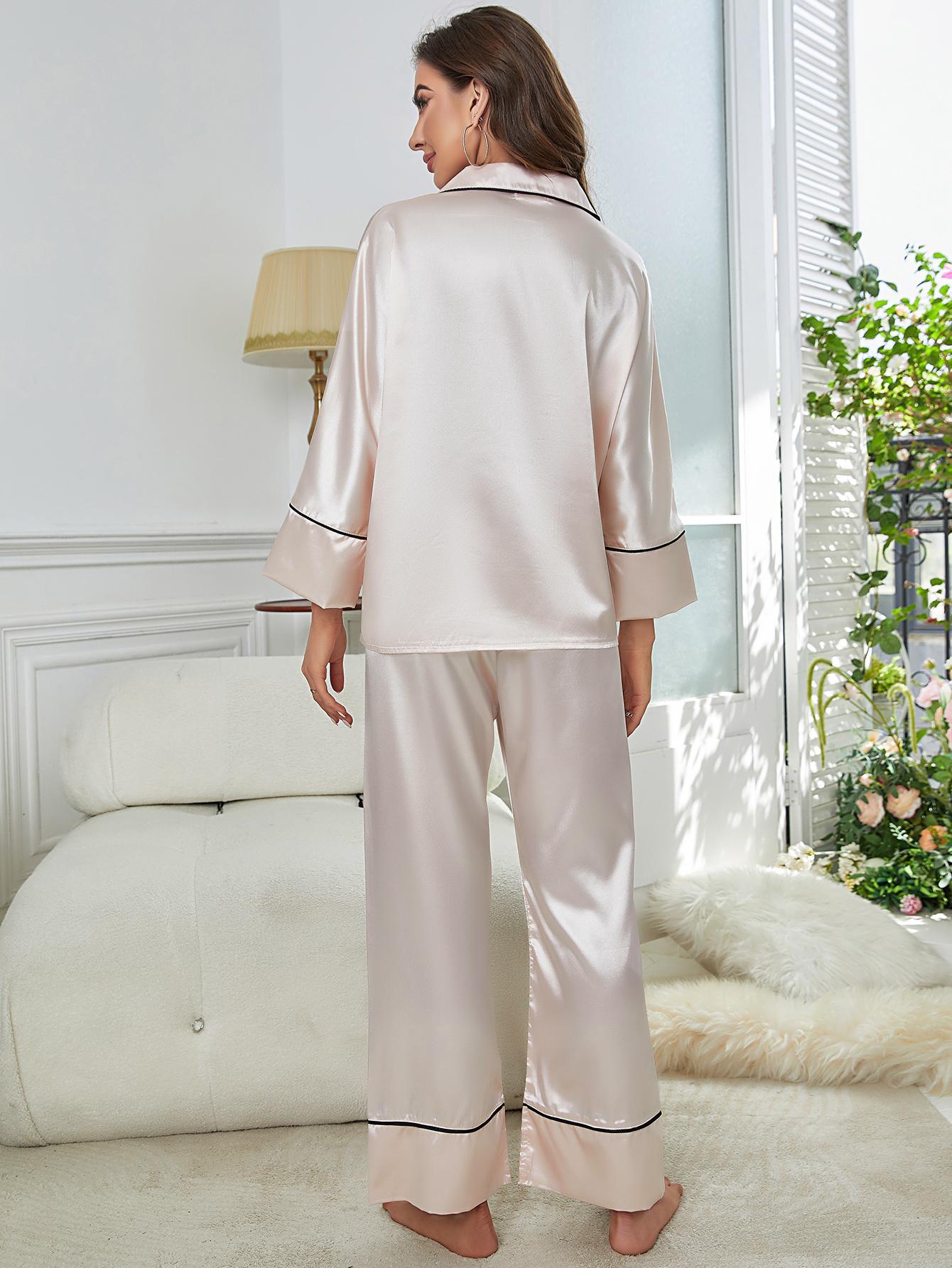 Women's Long Sleeve Pajama Set - Button-Up Shirt & Pants Sleepwear