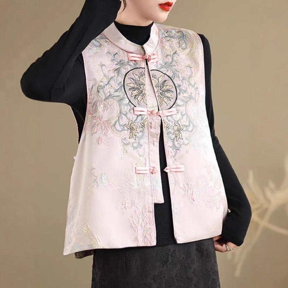 Damen Jacquard Weste | Chinesische Stickerei Vintage Stil