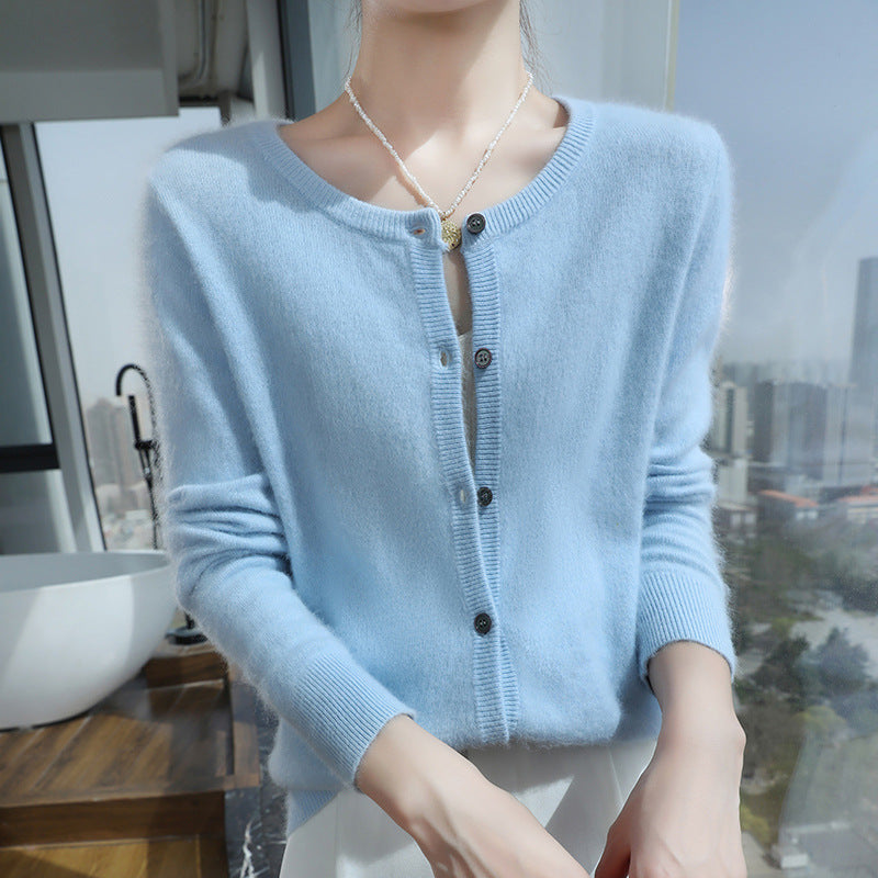 Short Knitted Sweater with Buttons – Loose Women's Cropped Pullover