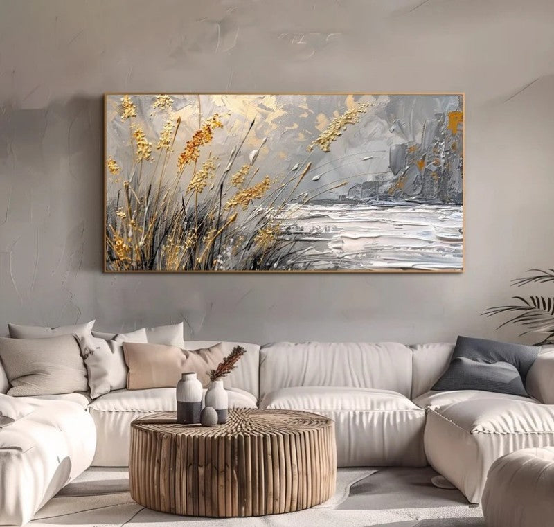 High Quality Lake Reed Beds Contemporary Artist Hand Painted Abstract Landscape Oil Painting For Home Decor Living Room Wall Art