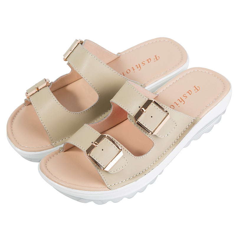 Damen Plateau Sandalen Leder | Bequeme Keilabsatz Schuhe