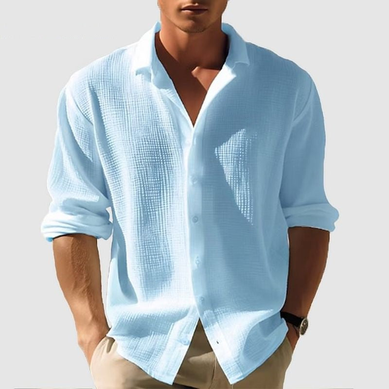 Men's Long-Sleeved Shirt Lapel | Casual Business Plain Spring Autumn