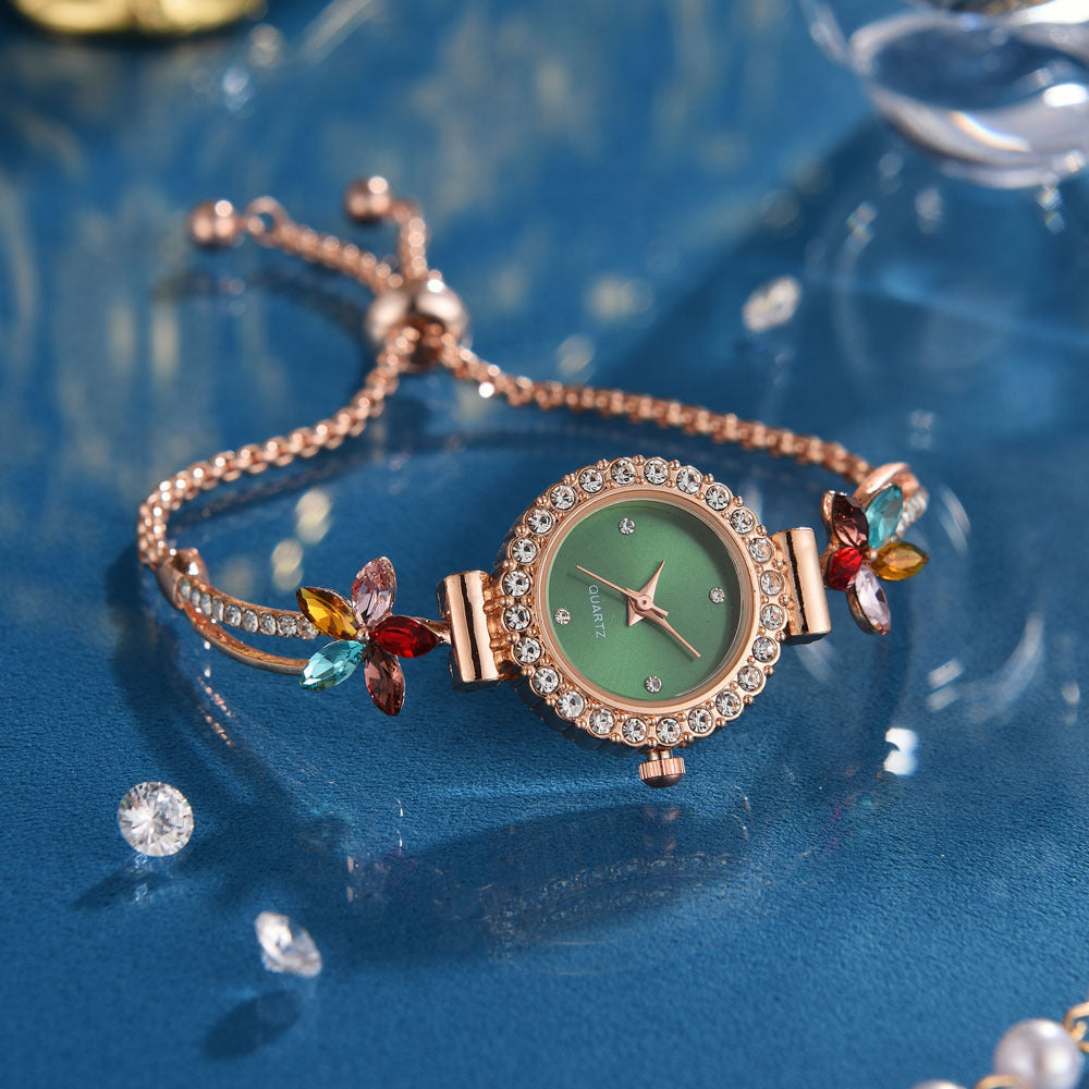 Neue modische runde Damenuhr mit Diamanten, verstellbarem Armband, Quarzuhr für Damen