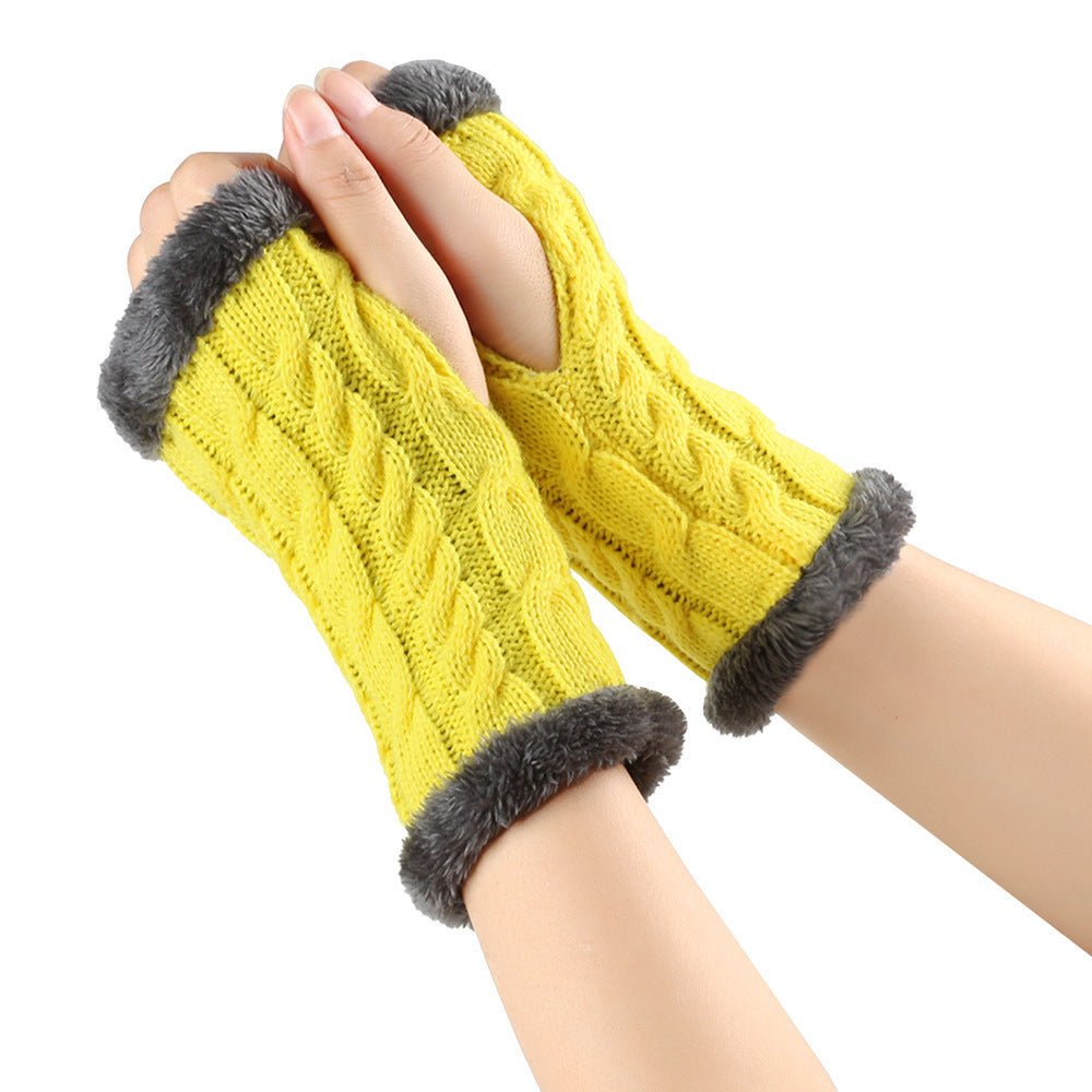 Women's Winter Knitted Fingerless Gloves – Plush Fleece Warm