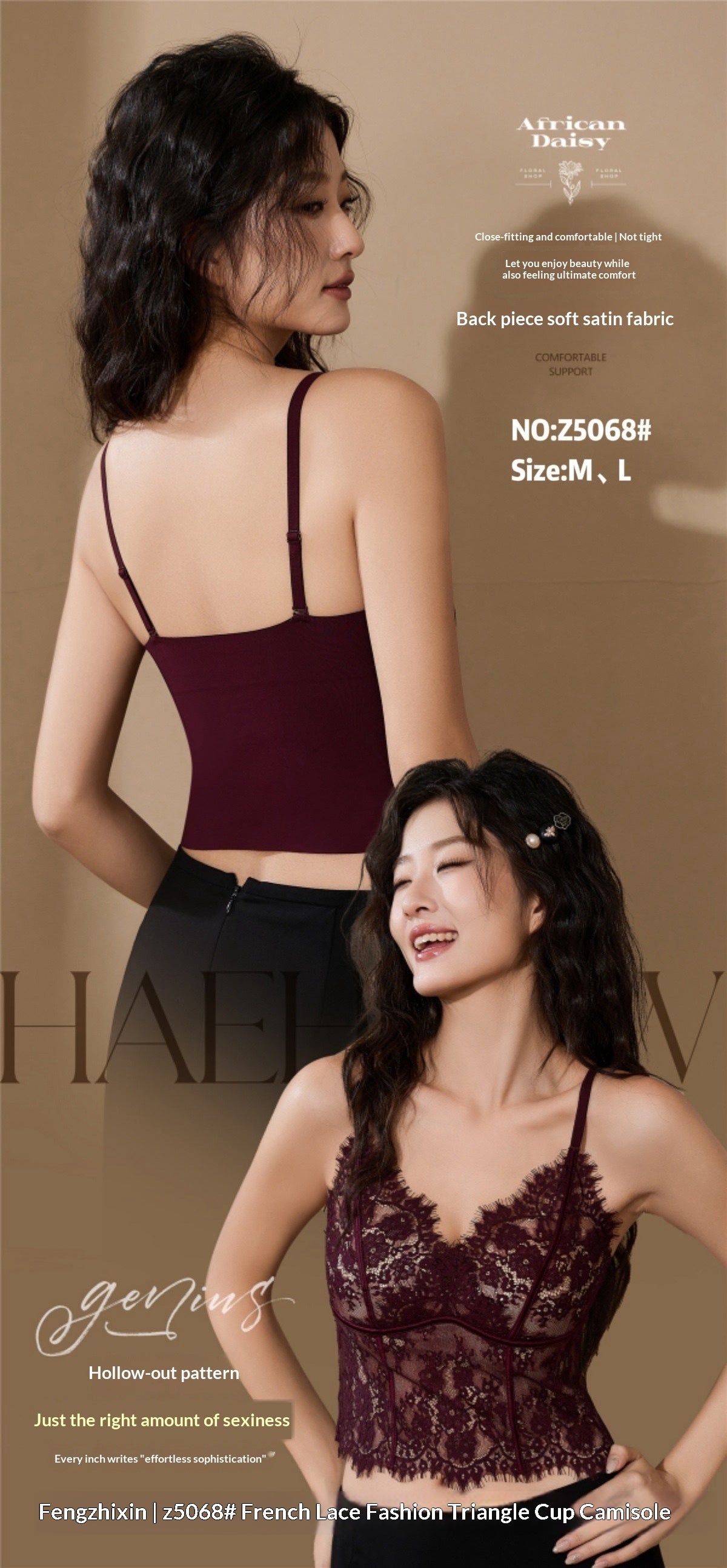 Women's Lace Camisole with Triangle Bra – Padded & Feminine Elegant