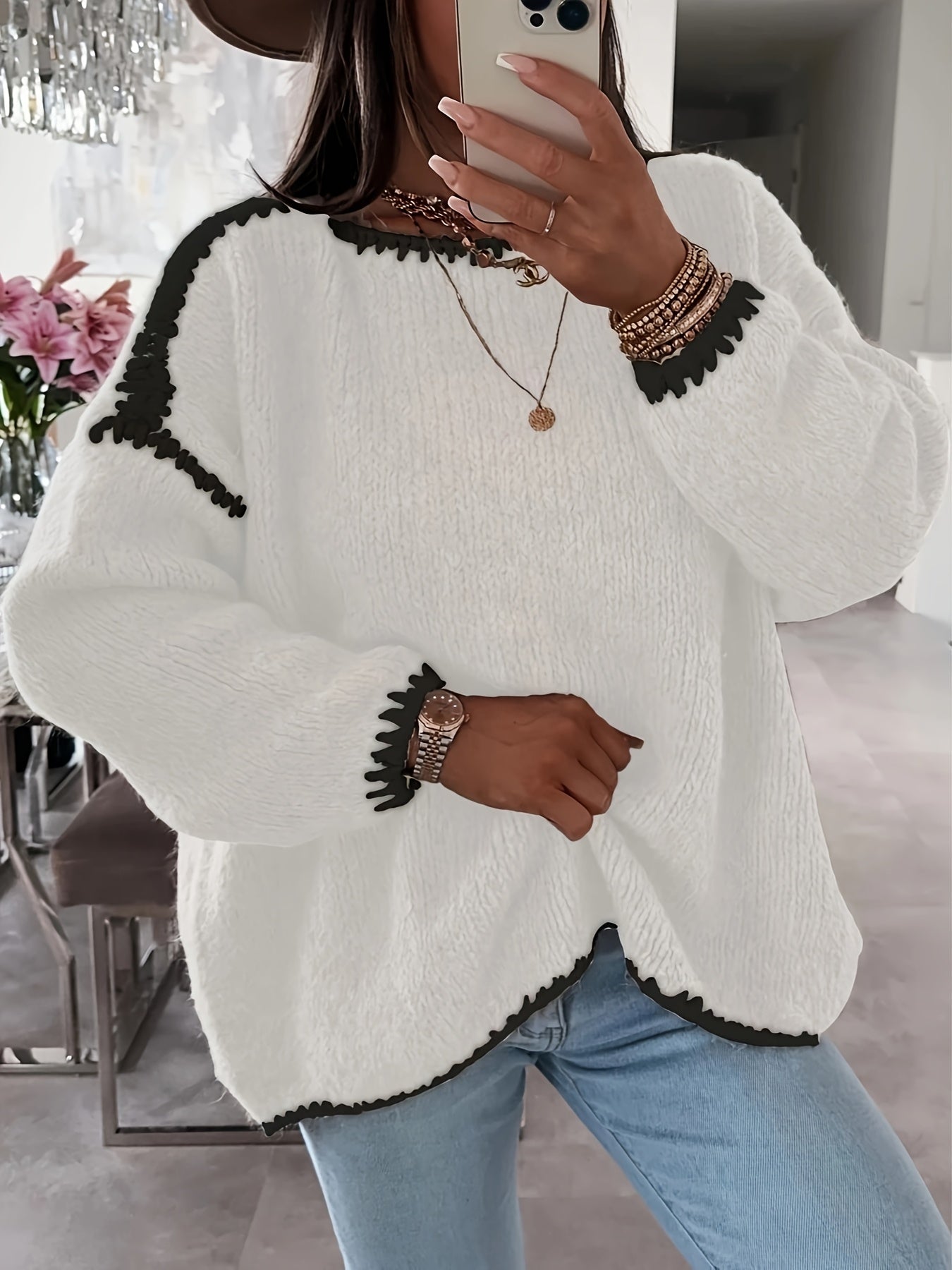 Damen Langarm Pullover | Moderner Casual Strickpullover