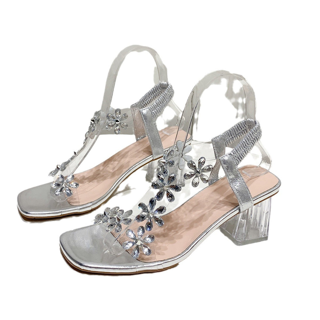 Women's Sandals Transparent Heel Floral Elegant Summer Shoes