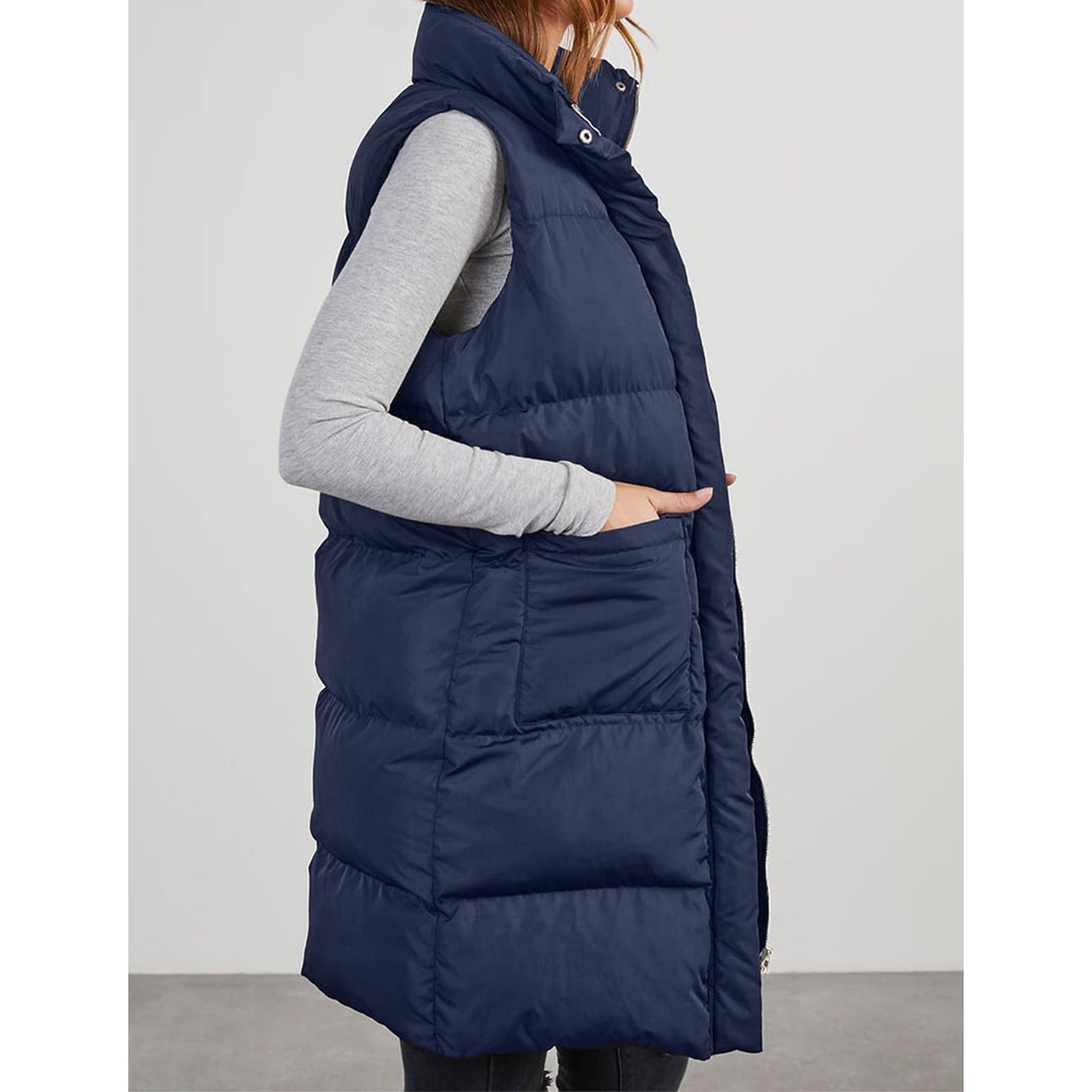 Damen Kapuzenweste Mid-Length – Polyester, Warm & Casual Stil