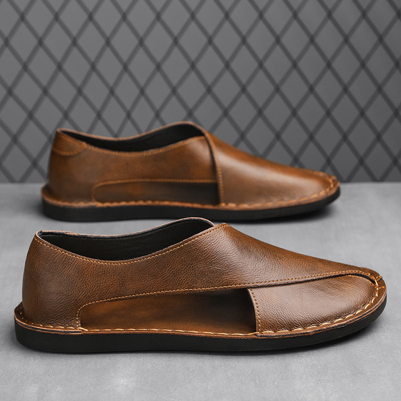 Men's Genuine Leather Slippers Breathable Beach Comfort Sandals