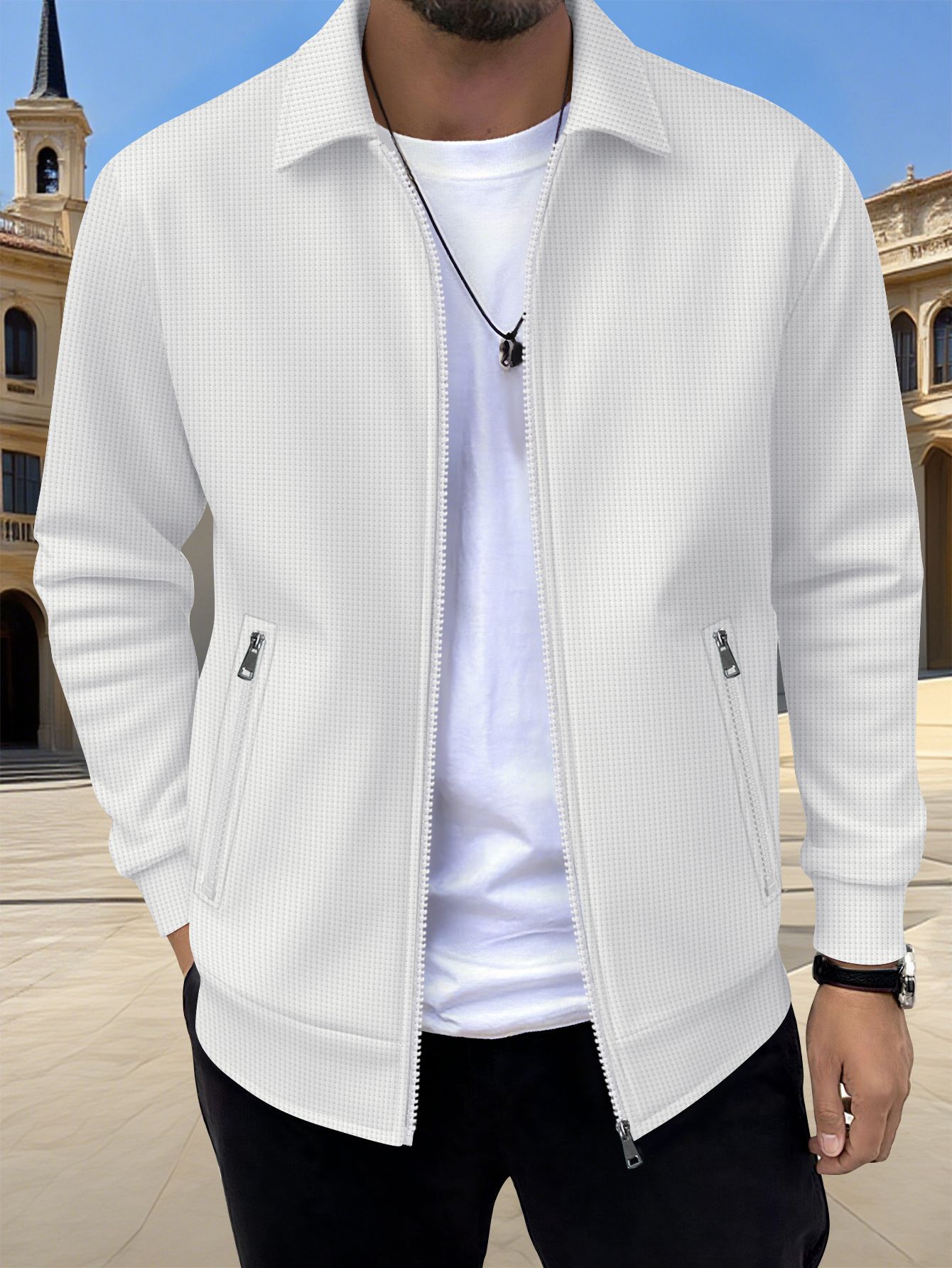 Men's Solid Zip Jacket – Stylish Long Sleeve Jacket with Pockets