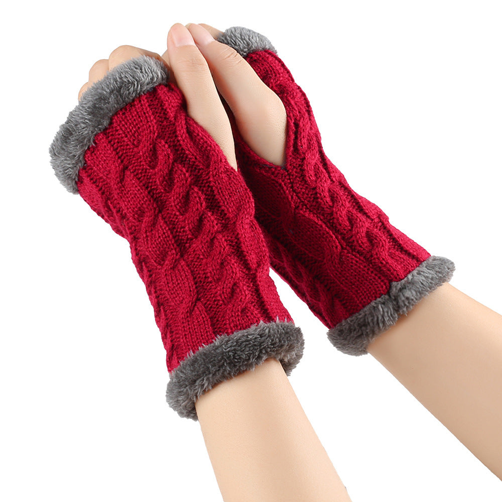 Women's Winter Knitted Fingerless Gloves – Plush Fleece Warm