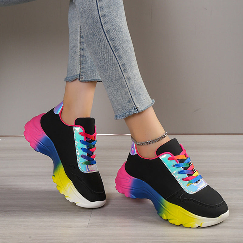 Damen Rainbow Sneaker Plateau – Leichte Fashion Sport Schuhe