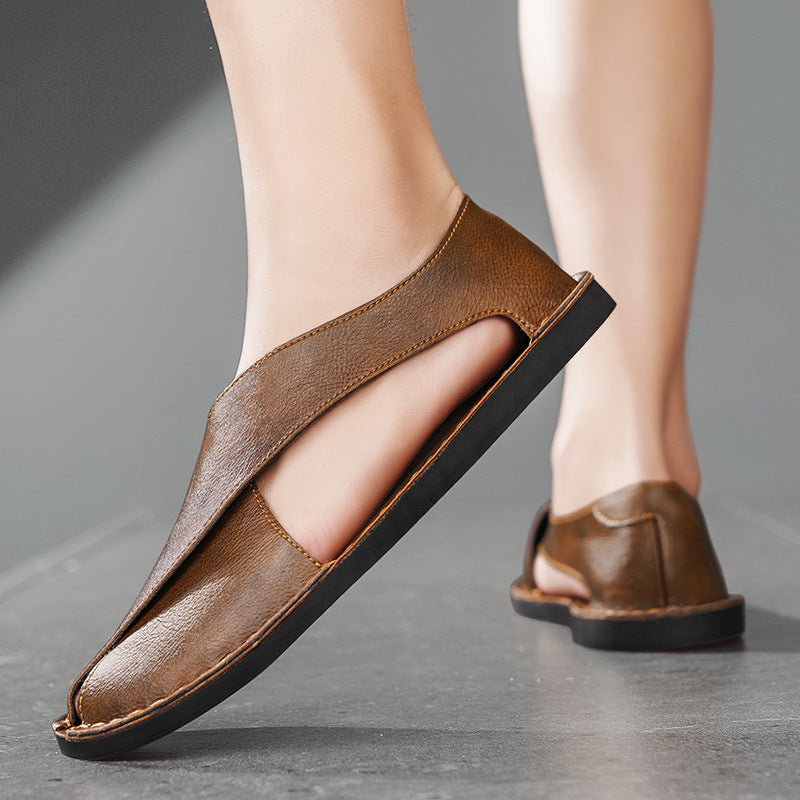 Men's Genuine Leather Slippers Breathable Beach Comfort Sandals