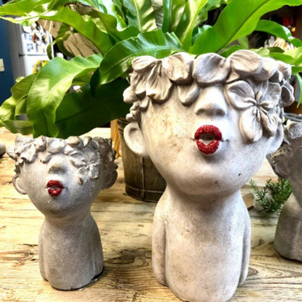 Kreativer Gesicht Blumentopf aus Resin – Moderne Garten Deko Figur