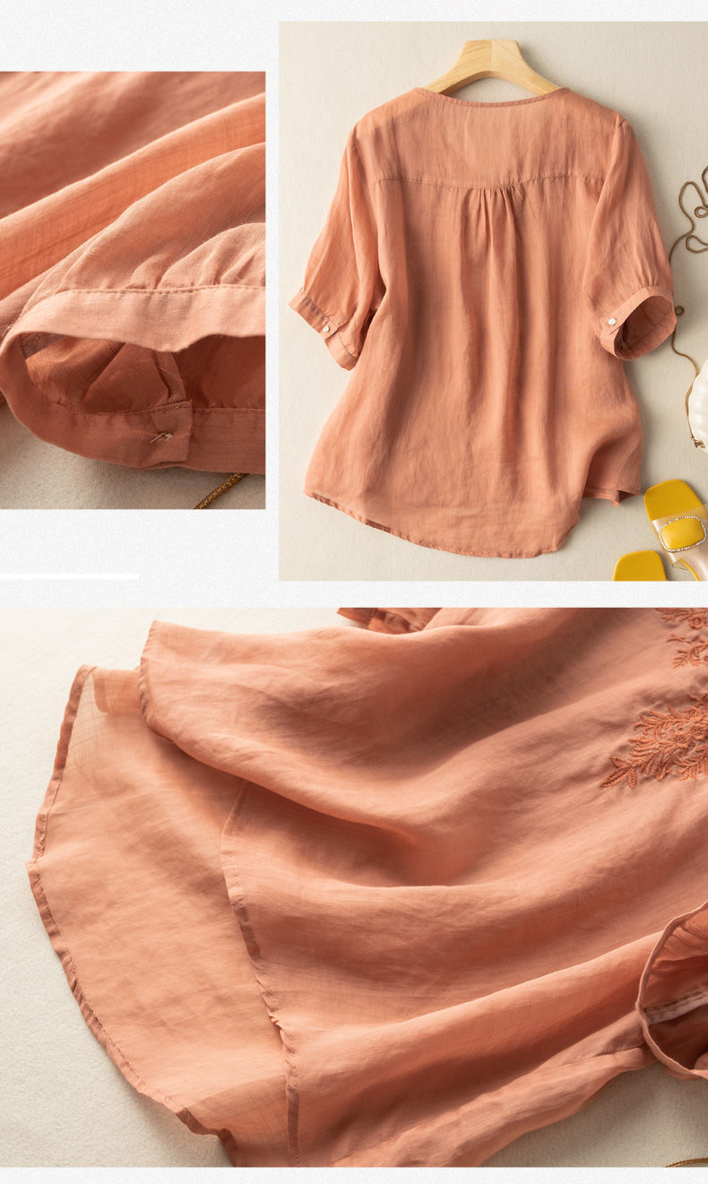 Women's V-Neck Blouse | Elegant Embroidered Tunic Slim Fit