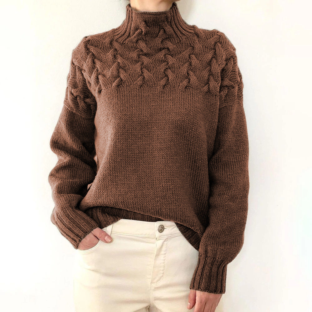 Cable Knit Turtleneck Sweater – Elegant Women's Long-Sleeve Knit Sweater